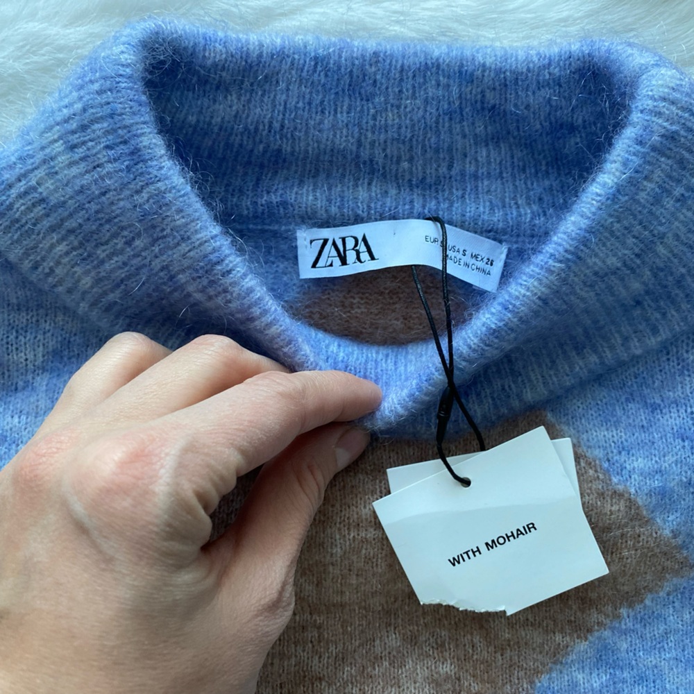 Zara Blue and Brown Argyle Sweater - Picture 3 of 7
